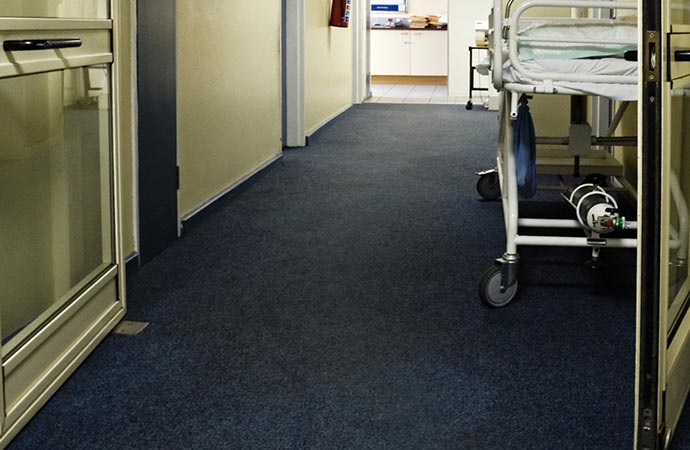 Black carpet in the hospital