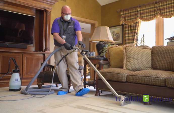Professional worker cleaning carpet in Sarasota, FL