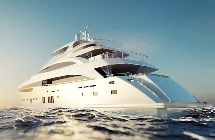 Luxury motor yacht sailing on the ocean waters.