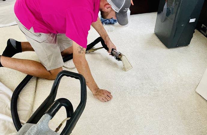 professional carpet cleaner cleaning carpet and removing spot